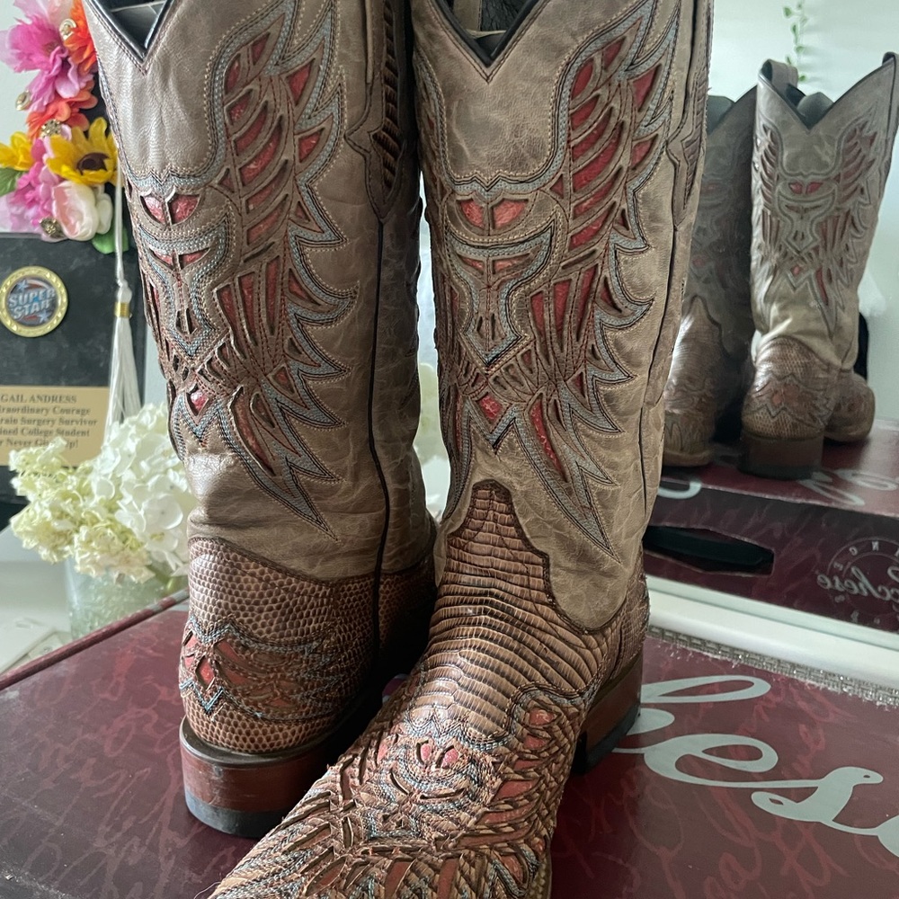Lucchese Chestnut Lizard Leather Womens Boots